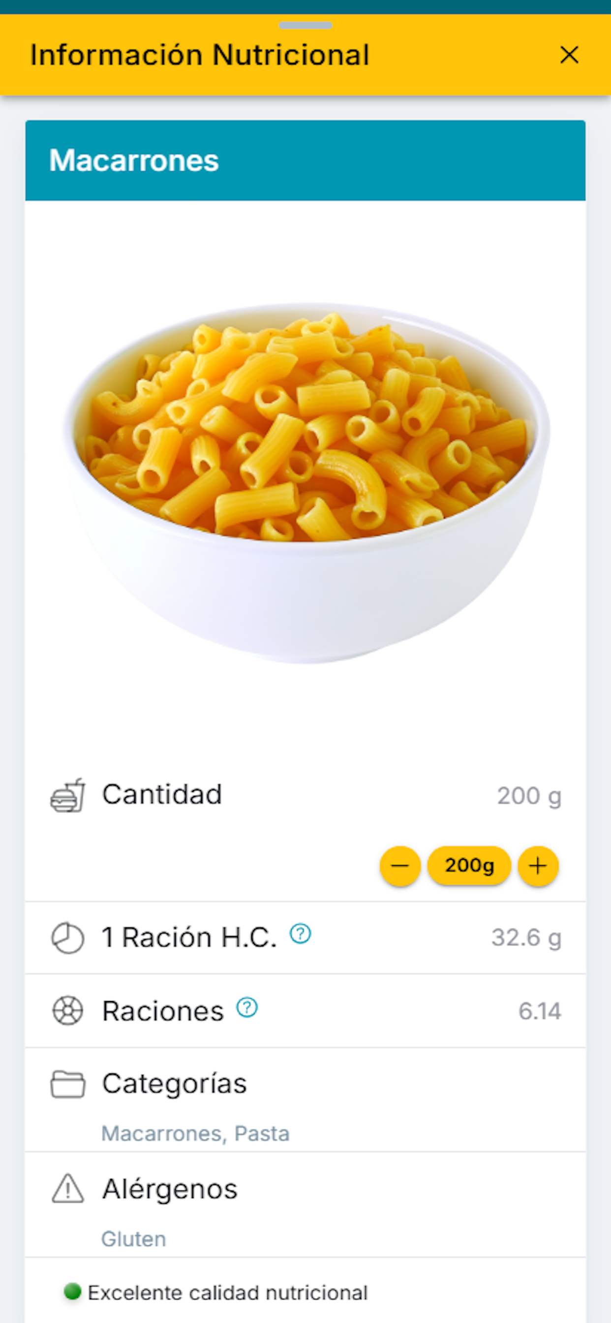Tabla nutricional